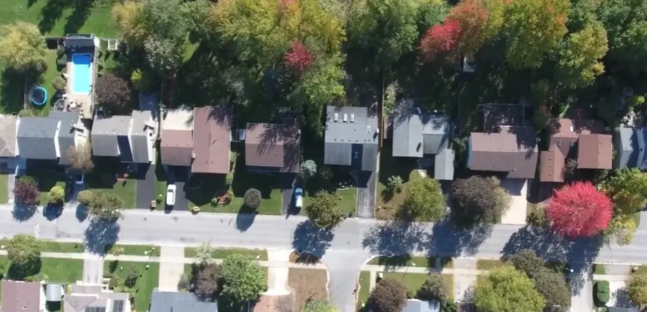 Aerial view of a tree-lined residential street in Richmond, VA
