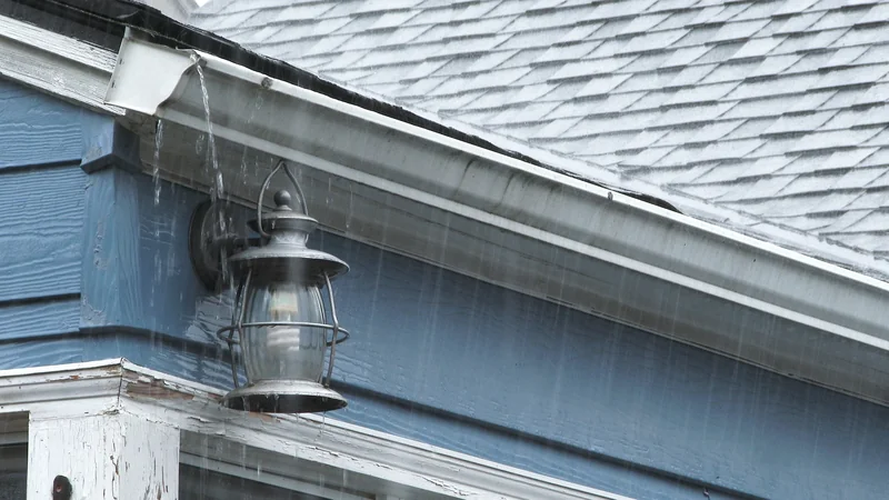 Gutter overflowing during heavy rain on a Richmond, VA home